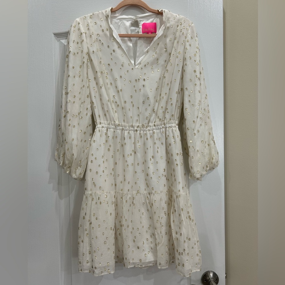 Lilly Pulitzer White and Gold Joelle Metallic Dress